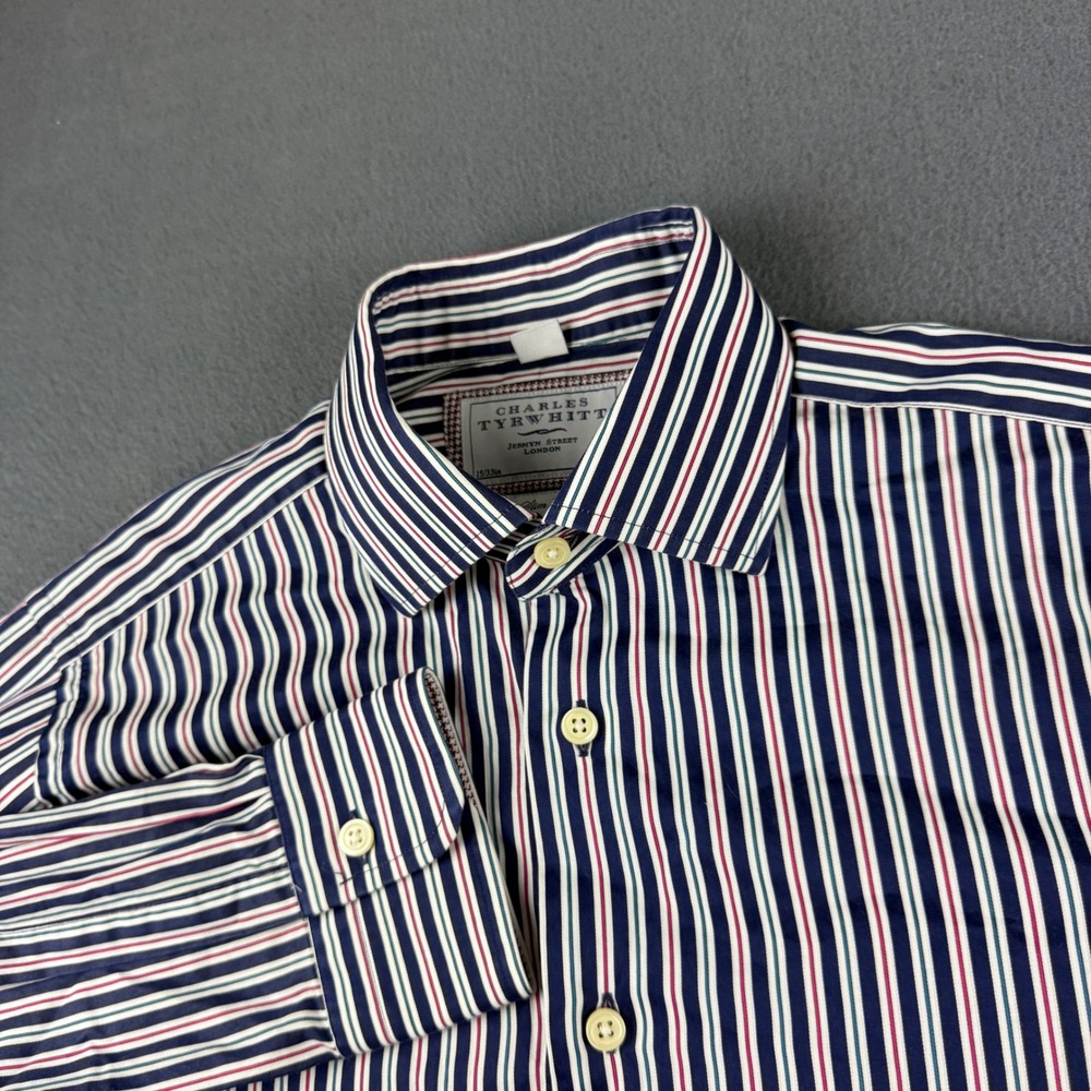 Charles Tyrwhitt Shirt Mens 15 33 Blue Multi Striped Slim Fit Long Sleeve Cotton